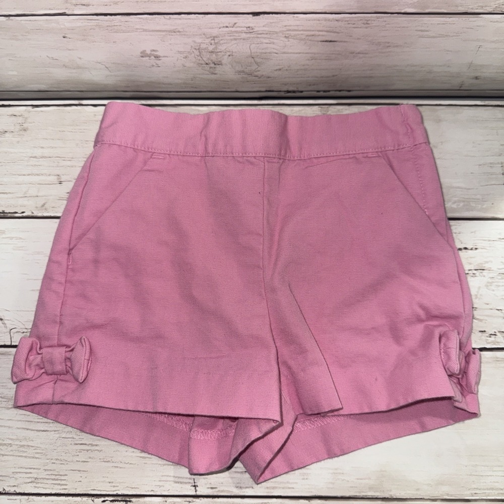 Janie and Jack Chino Shorts Baby Pink Bow Side Zip Adjustable Waist 18 24 Months - Picture 1 of 7